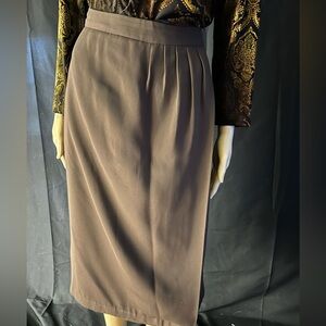 Cato Brown Pleated Pencil Midi Skirt for Work